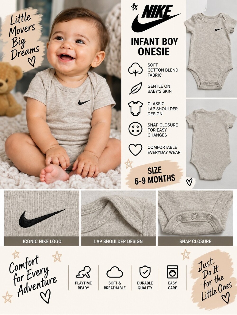 Nike infant boy 9m brown onesie #35